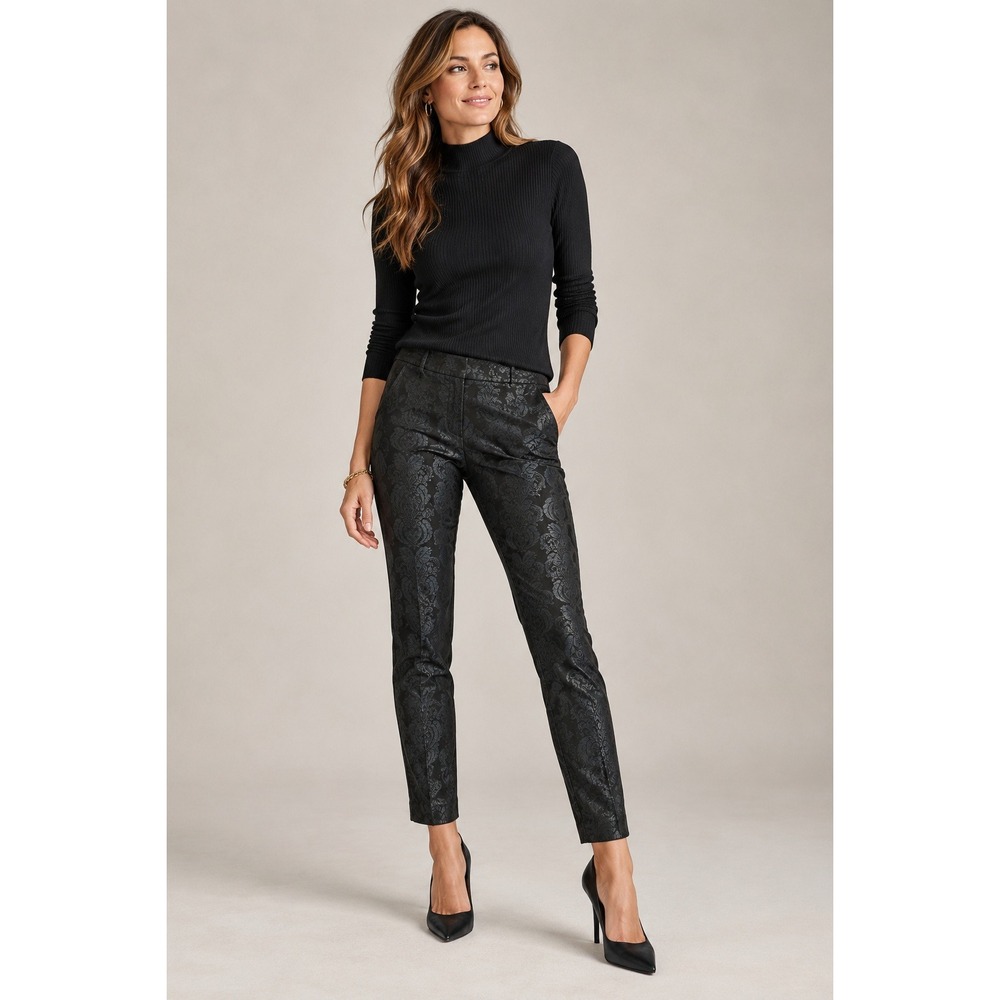 Anthropologie Essential Skinny Pants 0 Black Damask Brocade Jacquard Slim Fit
